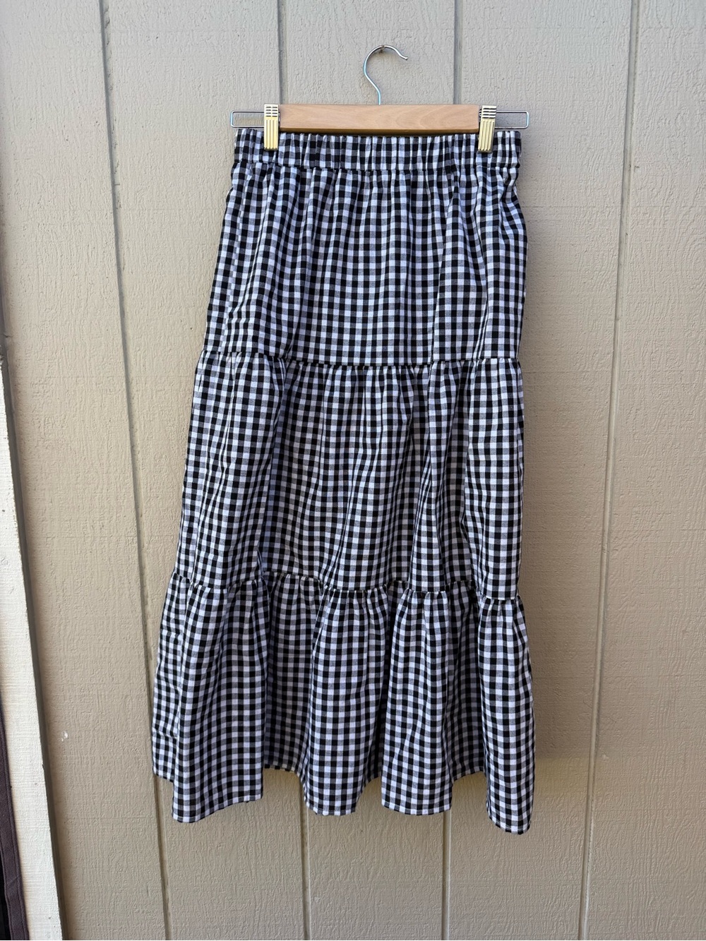 Black and White Gingham Tiered Skirt - Elastic Waist